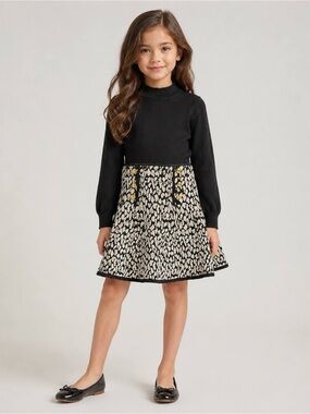 In*Girl Girls' Sweater Dress Black Tan Animal Print Size 7 NWT